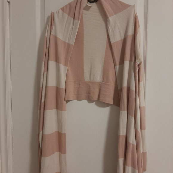 BCBG wrap sweater cardigan. Pink and Ivory striped size xs - Picture 1 of 4